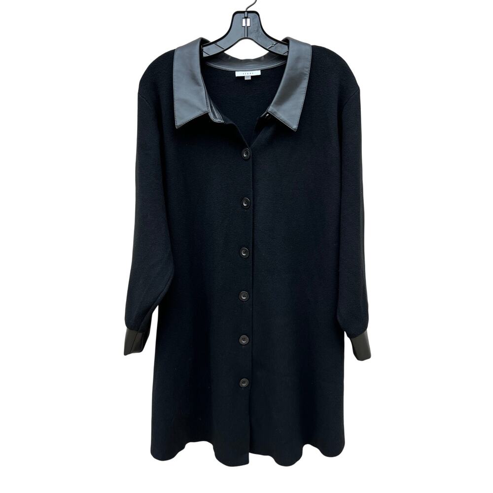 Sioni Faux Leather Trim Longline Cardigan Button Up Black Women’s Size 2X